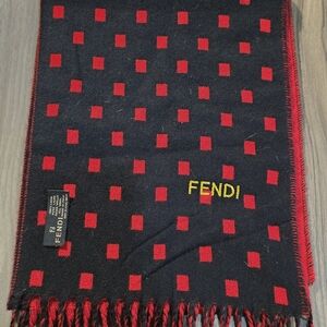 Fendi Black and Red Checkered Scarf
